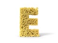 Noodle in shape of E letter. curly spaghetti for cooking. 3d illustration