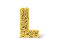 Noodle in shape of L letter. curly spaghetti for cooking. 3d illustration