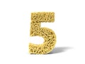 Noodle in shape of number 5. curly spaghetti for cooking. 3d illustration