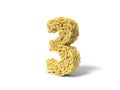 Noodle in shape of number 3. curly spaghetti for cooking. 3d illustration