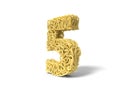 Noodle in shape of number 5. curly spaghetti for cooking. 3d illustration Royalty Free Stock Photo