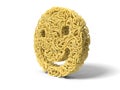 Noodle in shape of smiley face. curly spaghetti for cooking. 3d illustration