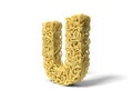 Noodle in shape of U letter. curly spaghetti for cooking. 3d illustration