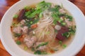 Noodle soup with Fish meatballs and vegetables Royalty Free Stock Photo