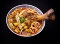 Noodle soup Lagman, large bone, top view Royalty Free Stock Photo