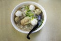Noodle soup with pork meatball and seafood meatball Hong Kong style Royalty Free Stock Photo