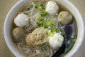 Noodle soup with pork meatball and seafood meatball Hong Kong style Royalty Free Stock Photo