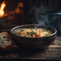 Noodle Soups On Stone In Rustic Pub. Generative AI