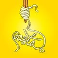 Noodle on stick with Pasta lettering. Royalty Free Stock Photo