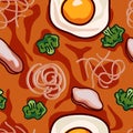 Noodle and vegetable soup seamless pattern. Vector illustration