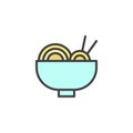 Noodles bowl with chopsticks filled outline icon