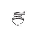 Noodles bowl with chopsticks. Vector outline icon illustration template