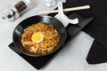 Noodles bowl ramen with chicken and egg, Japanese food. Chinese food. Thai cuisine. asian fast food