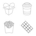 Noodles, coffee, fried potatoes. Fast food set collection icons in outline style vector symbol stock illustration web.