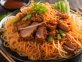 noodles with crispy pork and vegetables