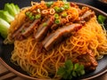 noodles with crispy pork and vegetables