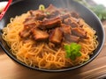 noodles with crispy pork and vegetables