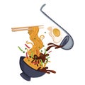 Noodles exploded view. Vector illustration decorative design