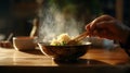 Noodles filled with meatballs meat, delicious celery fragrant, vegetables