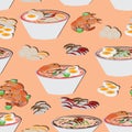 Noodles food seamless pattern