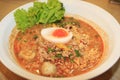 Noodles with hot sour soup and minced pork with egg, thai style