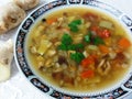 Noodles mushrooms soup with mussel Royalty Free Stock Photo