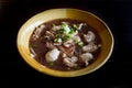 Noodles with pork and pork balls with soup Thai style. Thai peop