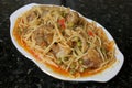 Noodles with pork ribs andalusian and spanish cuisine