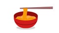 Noodles restaurant with red bowl vector .Ramen Japanese noodle soups.Red bowl of noodles soup
