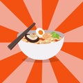 Noodles restaurant with white bowl vector .Ramen Japanese noodle soups with shiny background.Red bowl of noodles soup