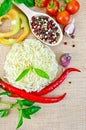 Noodles rice twisted with peppers and vegetables Royalty Free Stock Photo