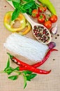 Noodles rice white with a variety peppers Royalty Free Stock Photo