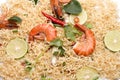 Noodles with seasoning Lemon shrimp lemongrass shallot coriander spring onion chili spicy noodles concept isolated on white Royalty Free Stock Photo