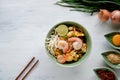 noodles with shrimps and vegetables close-up on the table. Royalty Free Stock Photo