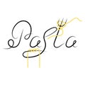 Noodles Silhouette. Italian Spaghetti or Boiled Pasta. Stylized Lettering on White Background.