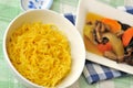 Noodles with vegetable side dish Royalty Free Stock Photo