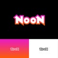 Noon logo. Letter composition. Abstract sign with pink neon light.