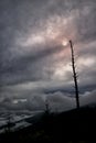 Noonday sun obscured by storm clouds at Clingman's Dome Tower GSMNP