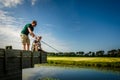 Noordwijk, Netherlands, 27 august 2017: two people fishing in du