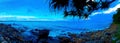 Noosa national park panorama blue ocean in the sunrise in summer rocks and trees