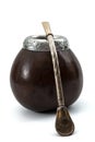 Nootropic stimulant, alternative medicine and holistic cleanse concept with gourd and bombilla metallic drinking straw for yerba