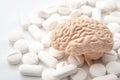 Nootropics use to improve memory and neural function, smart drugs and cognitive enhancers conceptual idea with brain and pills