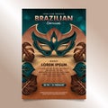 Carnival Brazilian Festival Flyer with decorative mask and monstera leaves