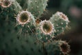 Nopal fruits or prickly pears with thorns in a composition for a retro desert background