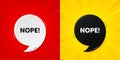 Nope tag. Negative answer text. Flash offer banner with quote. Vector
