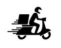 Shipping fast delivery man riding motorcycle icon symbol, Pictogram flat design for apps and websites