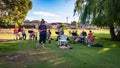 Noranda, W.A. - Dec 20, 2021: A local brass band perform Christmas Carols in the local park before a group of residents on a