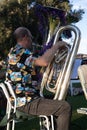 Noranda, W.A. - Dec 20, 2021: A local brass band perform Christmas Carols in the local park before a group of residents on a