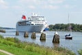 Nord-Ostsee-Kanal with white cruise ship in Schleswig-Holstein