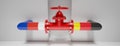 Nord stream gas pipeline, Russia and Germany flag on pipe with valve. 3d render